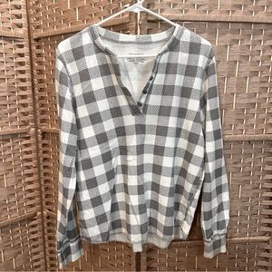 Women’s Warm Essentials Waffle Thermal Top - XL, Gray Plaid